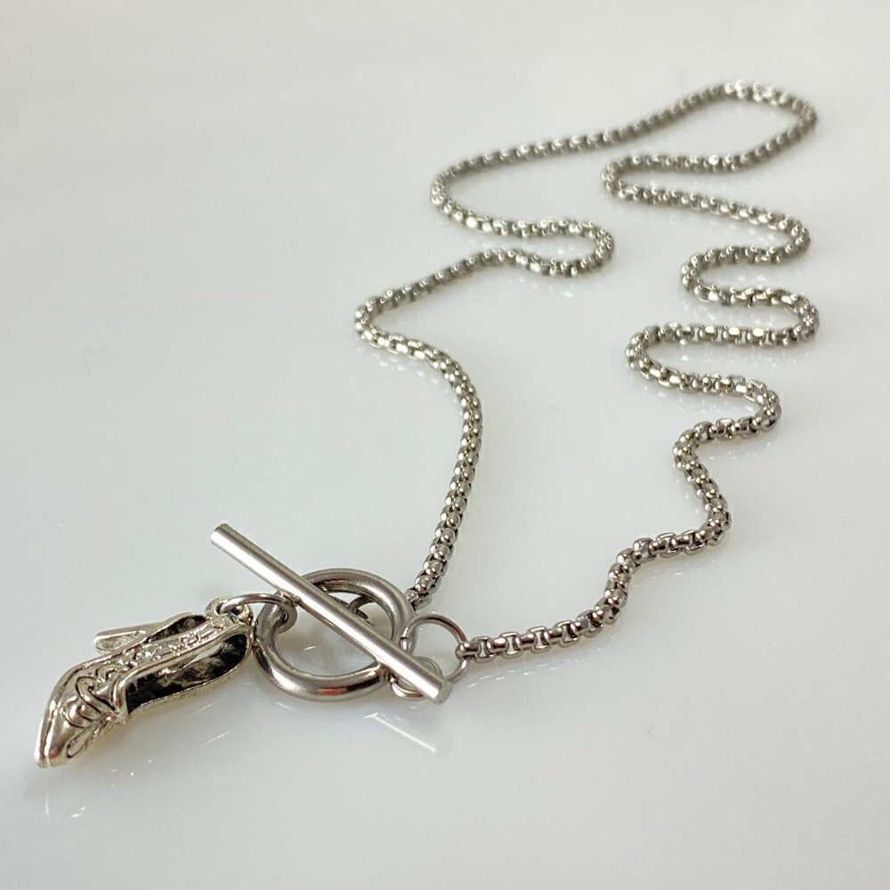 Silver Shoe Venetian Box Chain Necklace Stainless Steel